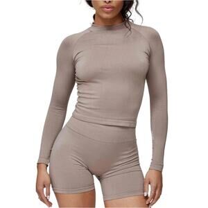 Sefi Taupe Gray Timeless Ribbed Long Sleeve Top Size S